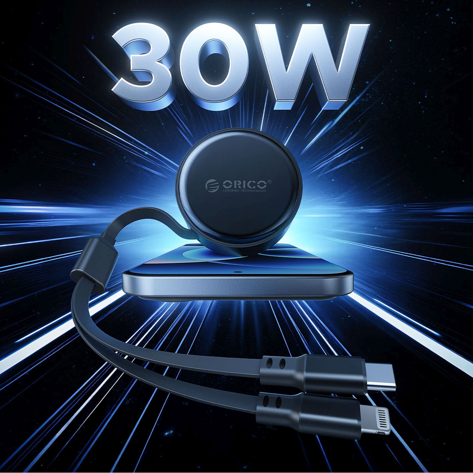 60 W Usb-c Automobilinis įkroviklis Su Susivyniojančiais Usb-c Ir „iphone Lightning“ Laidais – Juodas