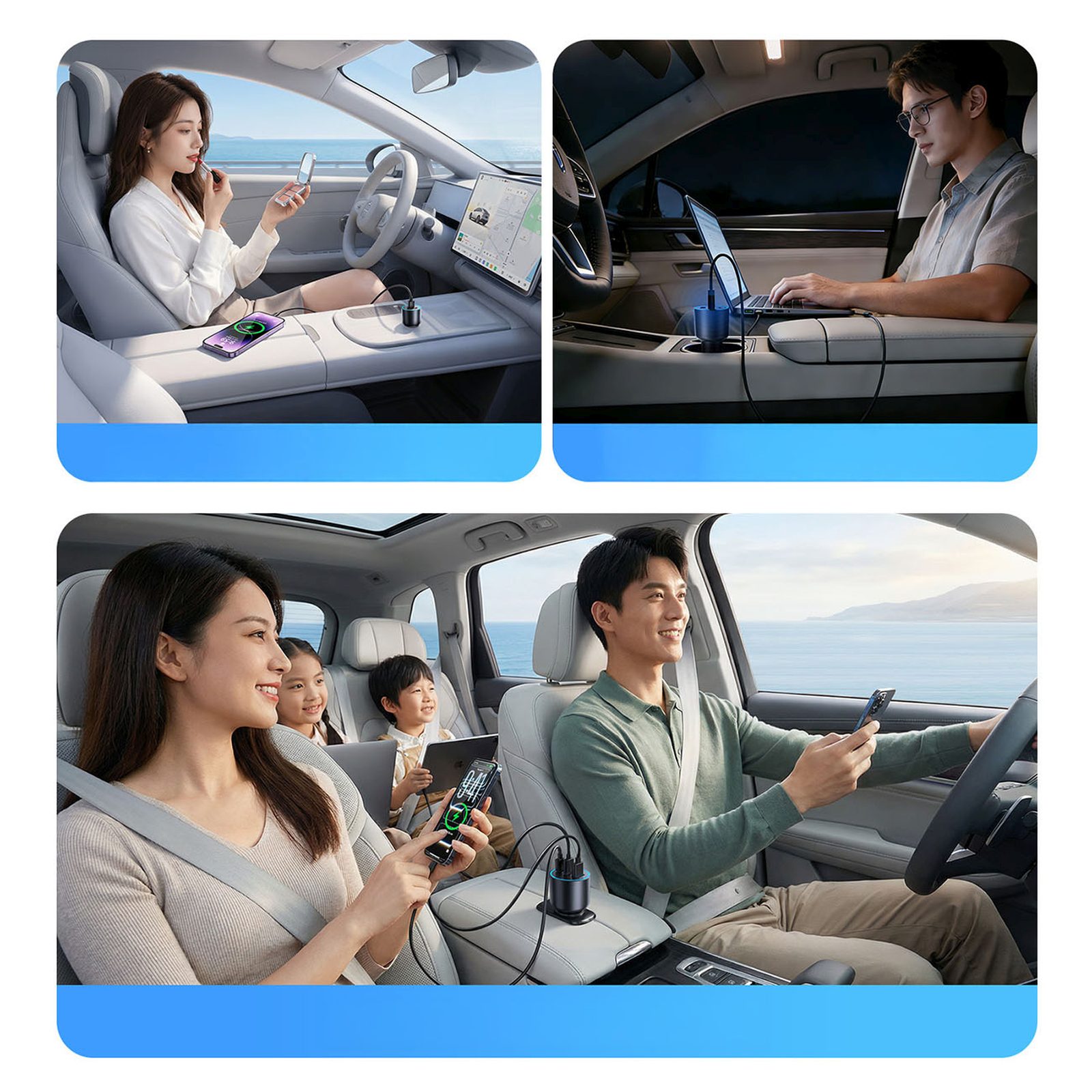 Automobilinis Usb-a Ir Usb-c įkroviklis, 165 W – Juodas