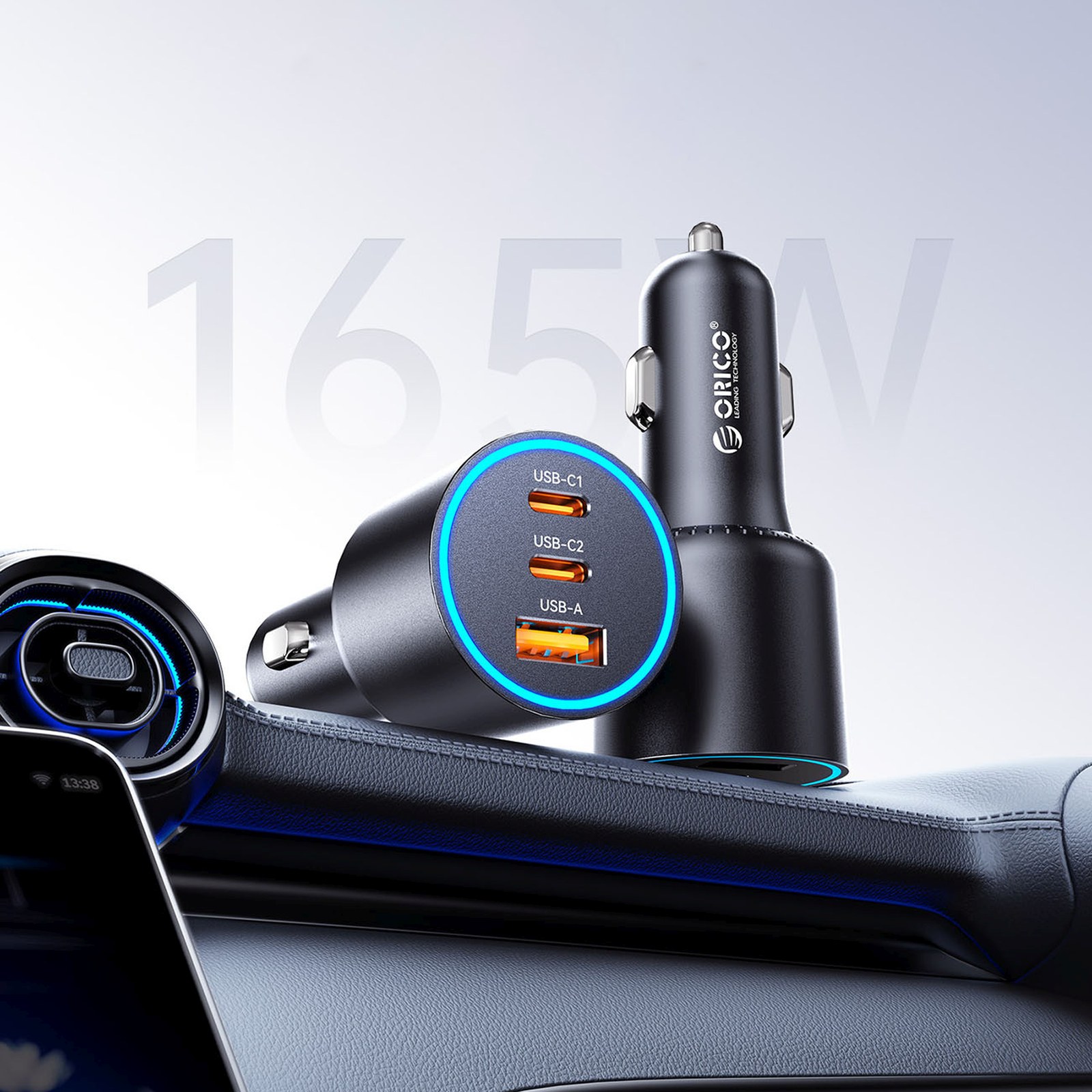 Automobilinis Usb-a Ir Usb-c įkroviklis, 165 W – Juodas