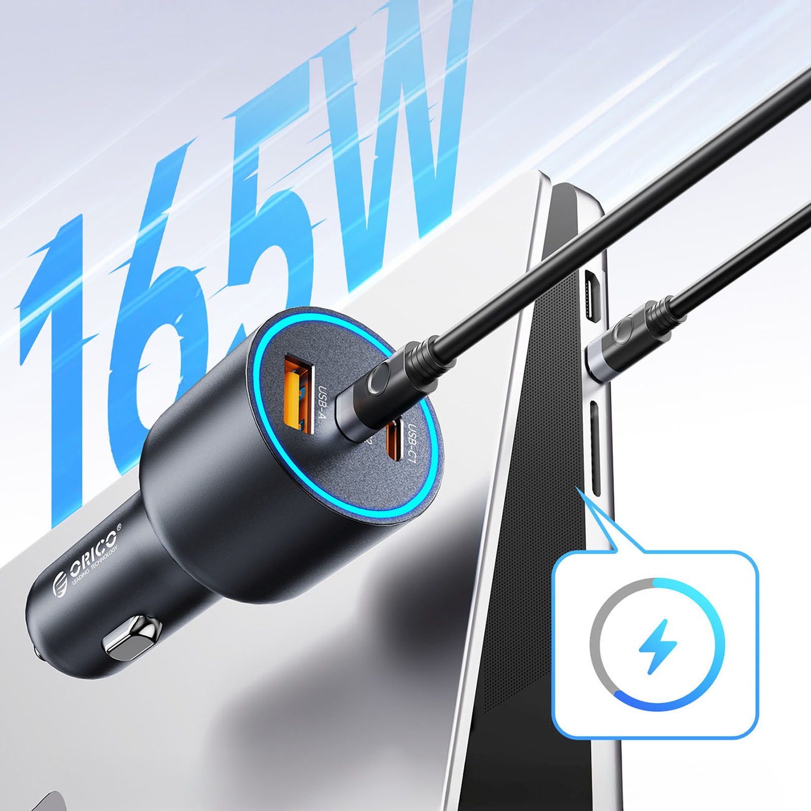 Automobilinis Usb-a Ir Usb-c įkroviklis, 165 W – Juodas