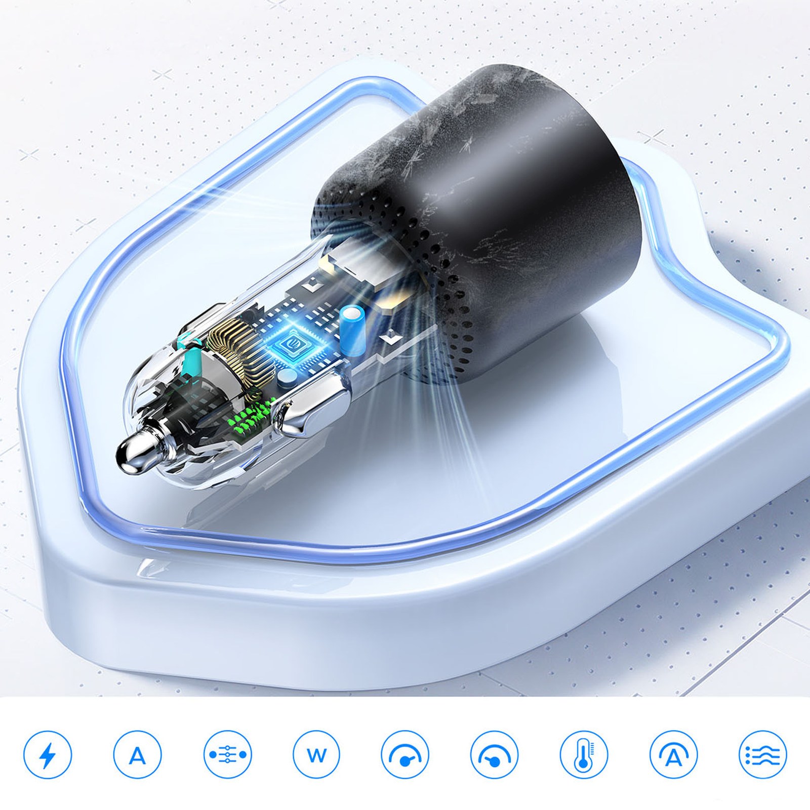 Automobilinis Usb-a Ir Usb-c įkroviklis, 165 W – Juodas