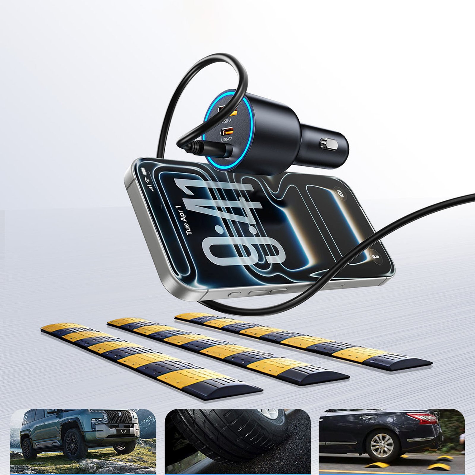 Automobilinis Usb-a Ir Usb-c įkroviklis, 165 W – Juodas