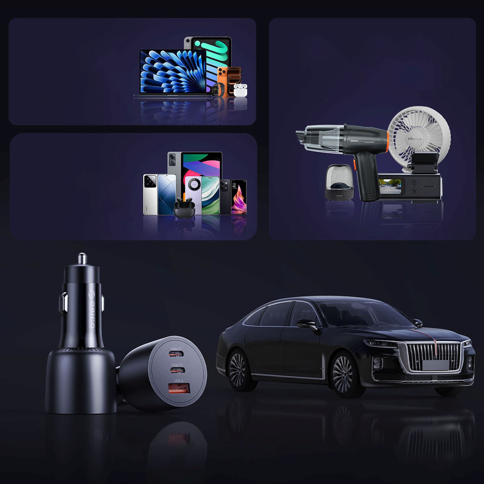 Automobilinis įkroviklis Usb-c / Usb-a, 165 W – Juodas