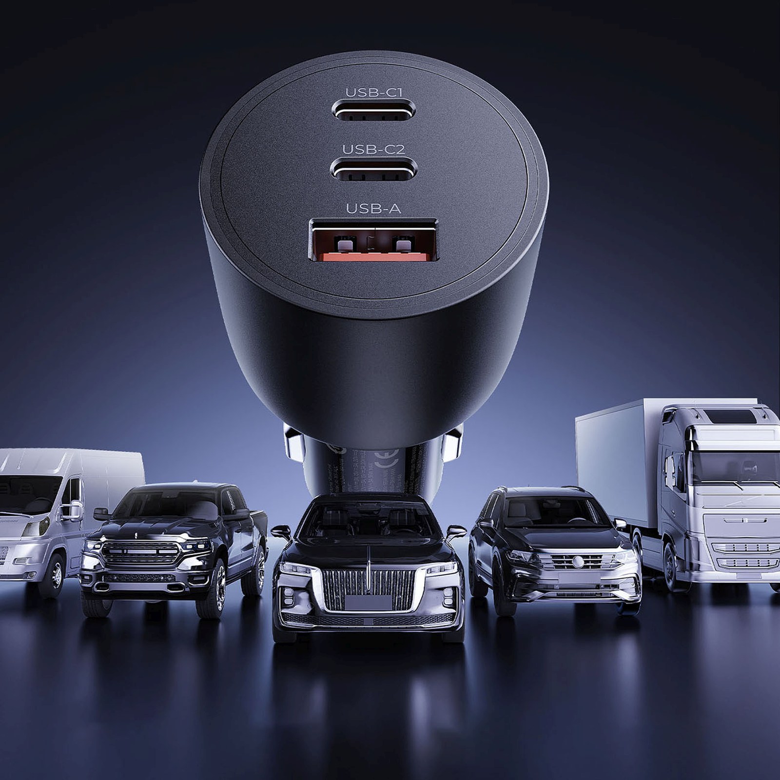 Automobilinis įkroviklis Usb-c / Usb-a, 165 W – Juodas