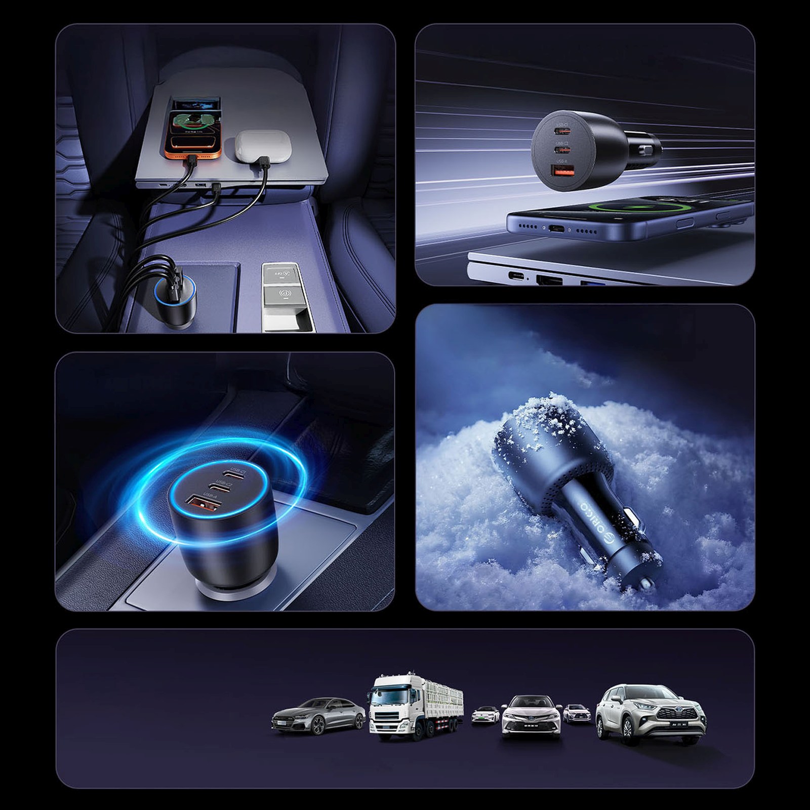 Automobilinis įkroviklis Usb-c / Usb-a, 165 W – Juodas
