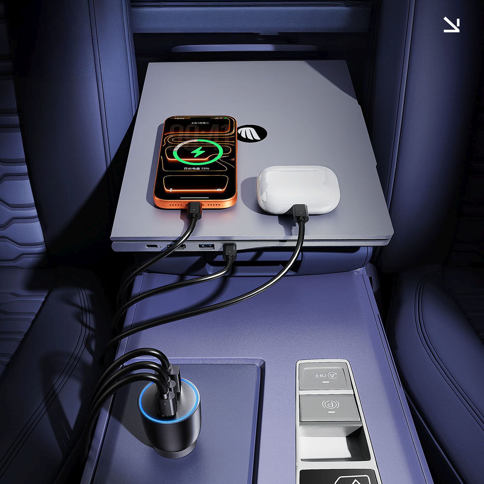 Automobilinis įkroviklis Usb-c / Usb-a, 165 W – Juodas