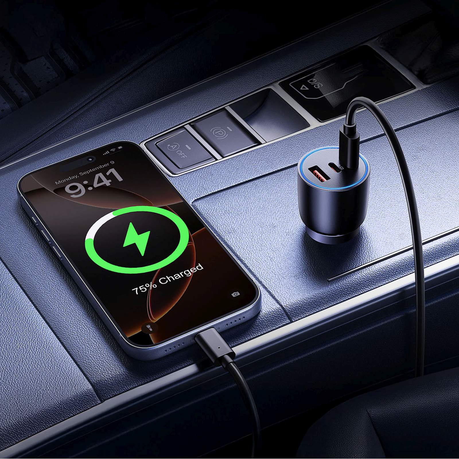 Automobilinis įkroviklis Usb-c / Usb-a, 165 W – Juodas