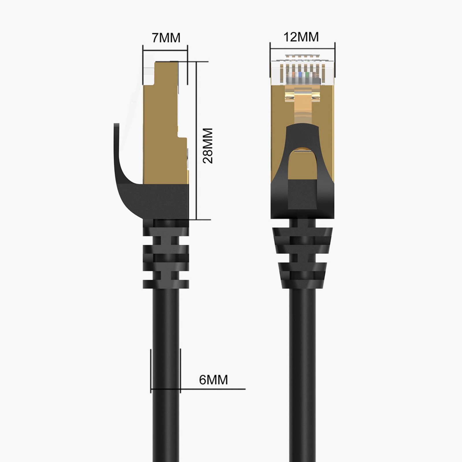 Apvalus Internetinis Lan Cat7 10 Gbps Rj45 Tinklo Kabelis, 0,5 M – Juodas