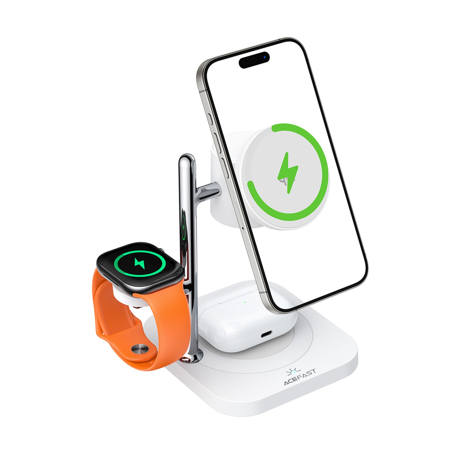 4-in-1 Belaidis įkroviklis Telefonui, Laikrodžiui Ir Ausinėms Su 25 W Naktine Lempute – Baltas