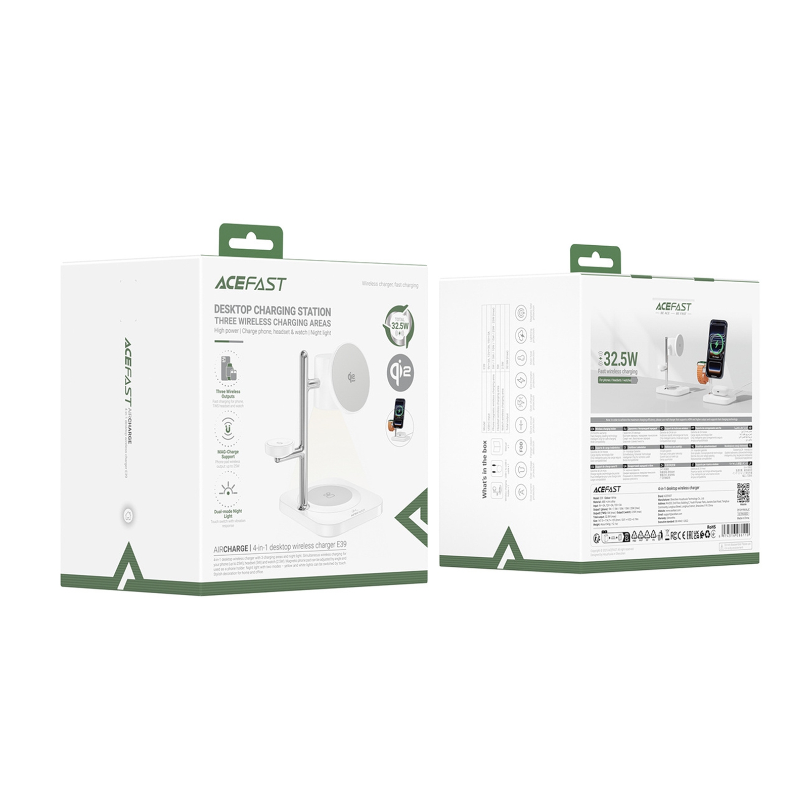 4-in-1 Belaidis įkroviklis Telefonui, Laikrodžiui Ir Ausinėms Su 25 W Naktine Lempute – Baltas