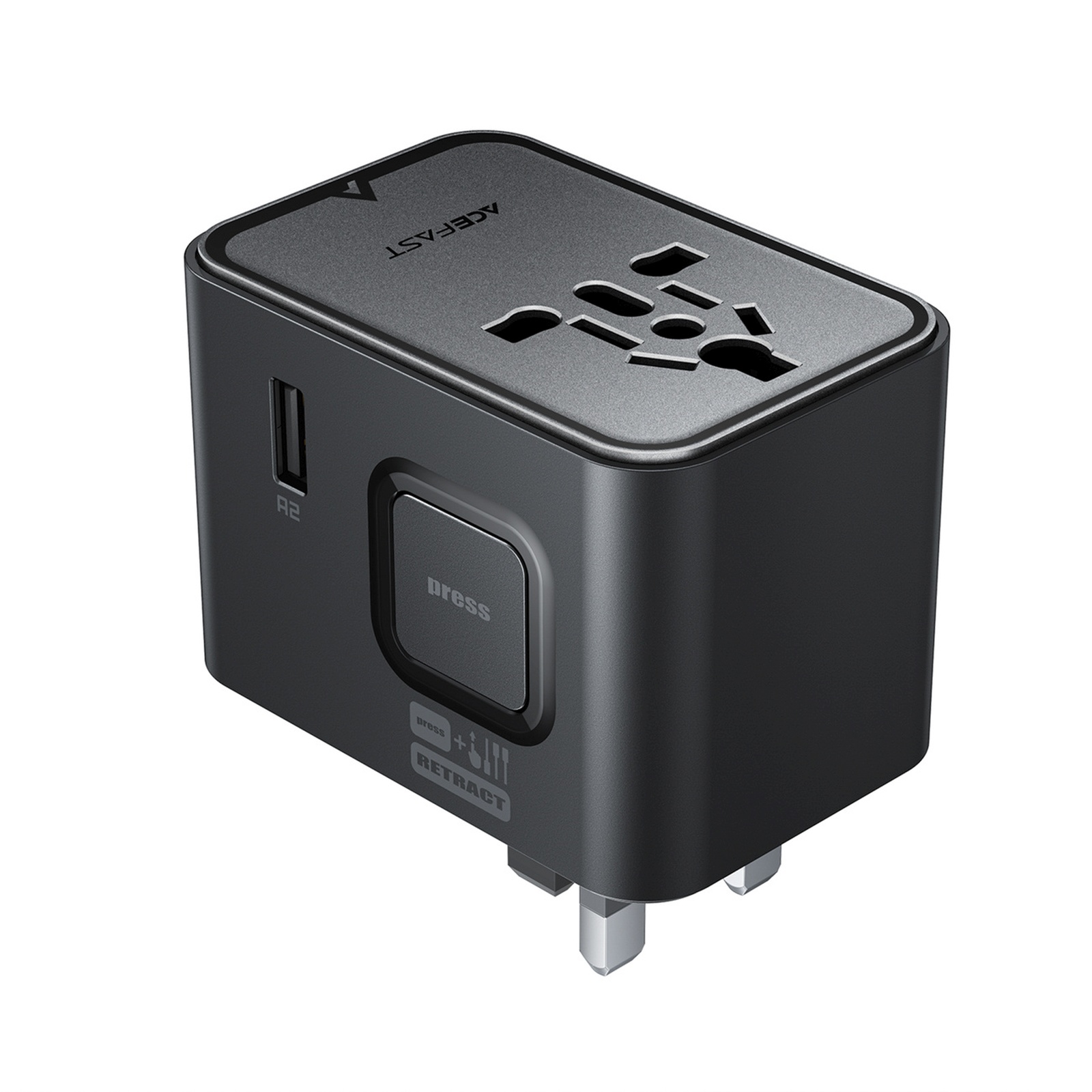 Kelioninis Adapteris Su Usb-c Ir Usb-a Jungtimis, Ac Maitinimo šaltinis, Suderinamas Su Es, Jav, Jk Ir Australijos Standartais – Juodos Spalvos