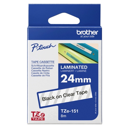 Brother TZe-151 (TZe151) Laminuota ženklinimo juostelė 24mm 8m, Black on Clear