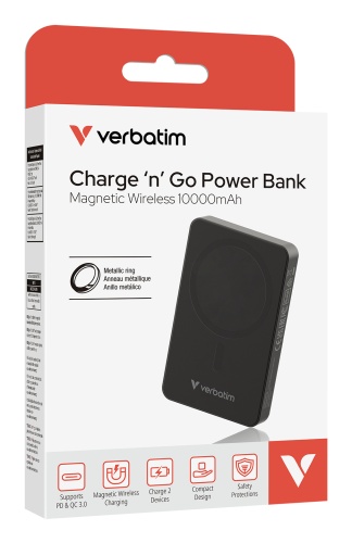 Verbatim 32227 Charge 'n' Go Essentials Magnetic Wireless Išorinė baterija Power Bank 10000mAh Juoda