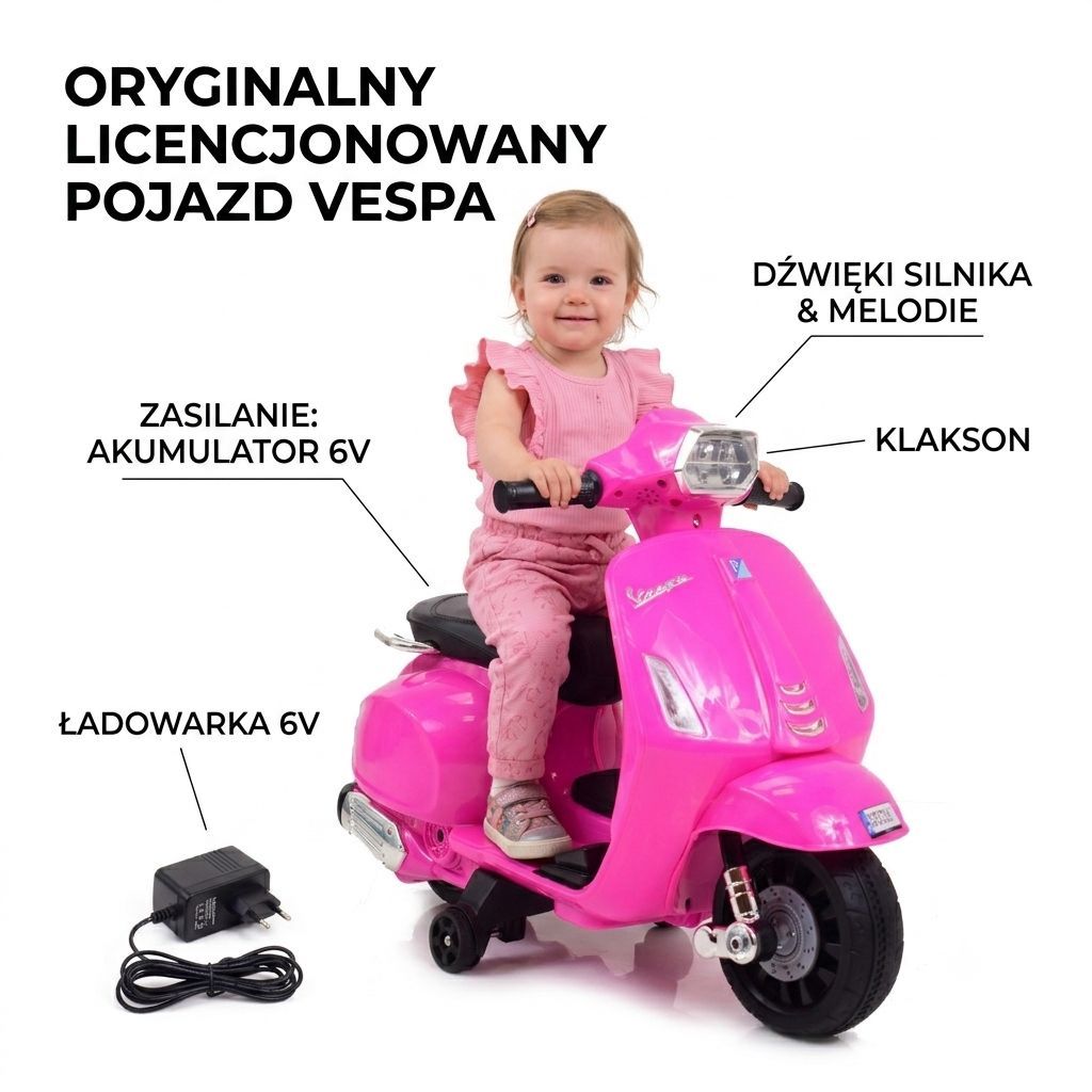 Pirmasis „vespa“ Akumuliatorinis Motoroleris Vaikams, Licencijuotas