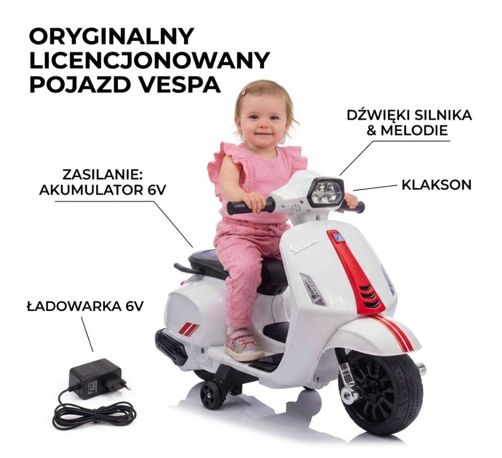 Pirmasis „vespa“ Akumuliatorinis Motoroleris Vaikams, Licencijuotas
