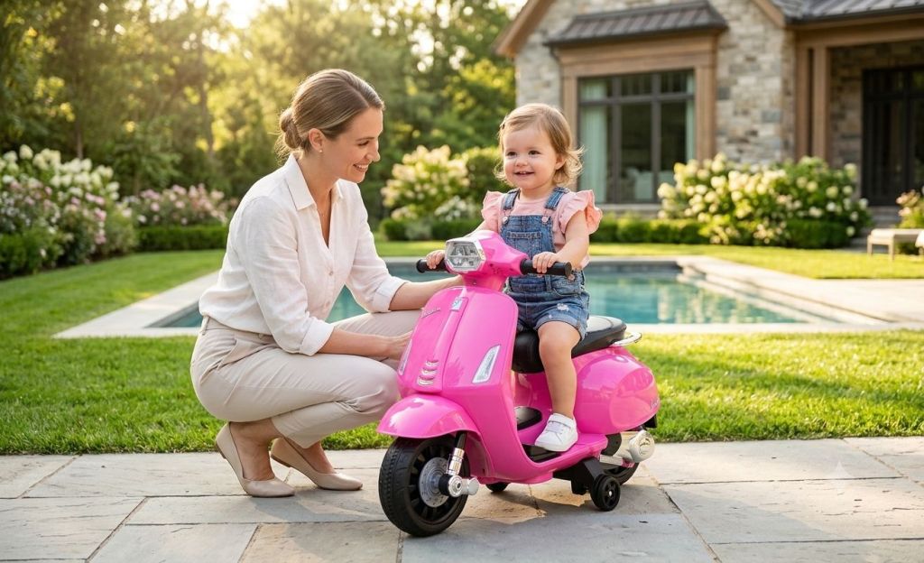 Pirmasis „vespa“ Akumuliatorinis Motoroleris Vaikams, Licencijuotas