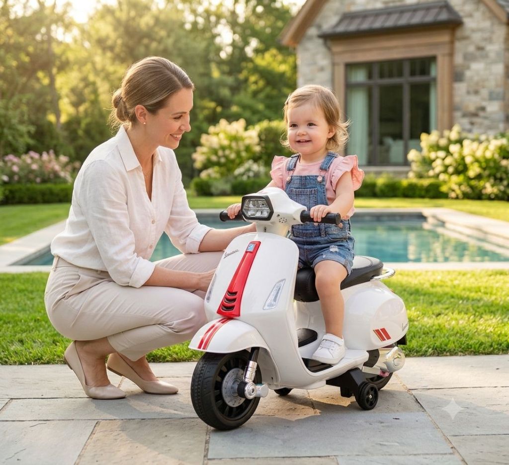 Pirmasis „vespa“ Akumuliatorinis Motoroleris Vaikams, Licencijuotas