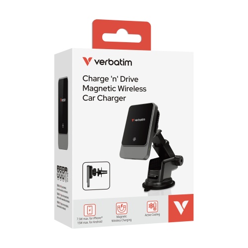 Verbatim 31862 Charge 'n' Qi Drive Magnetinis belaidis automobilinis įkroviklis, RGB, Pilka/Juoda