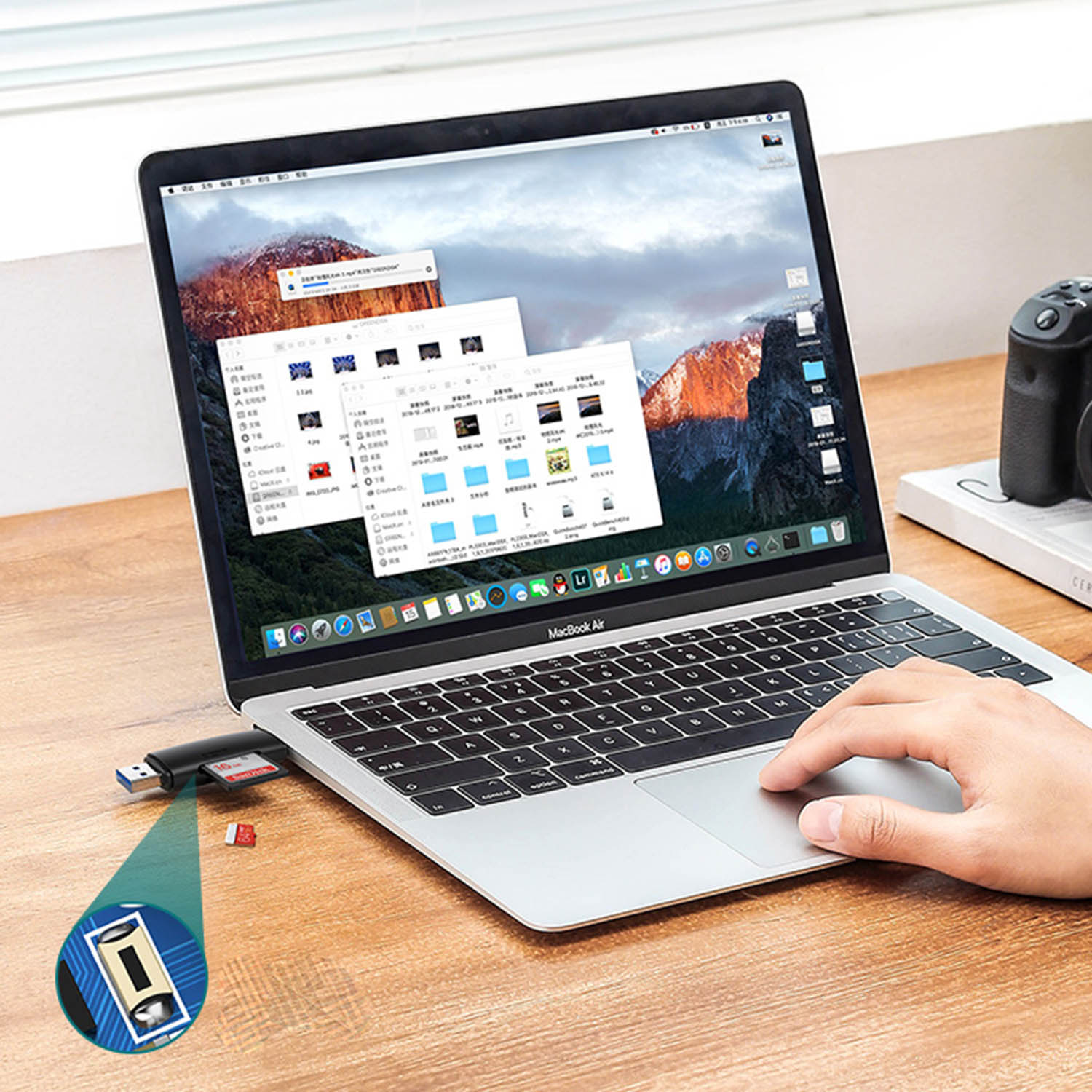 Adapteris Su 2 Jungtimis: Usb-a Ir Usb-c, Sd Ir Micro Sd Kortelių Skaitytuvas, Juodos Spalvos