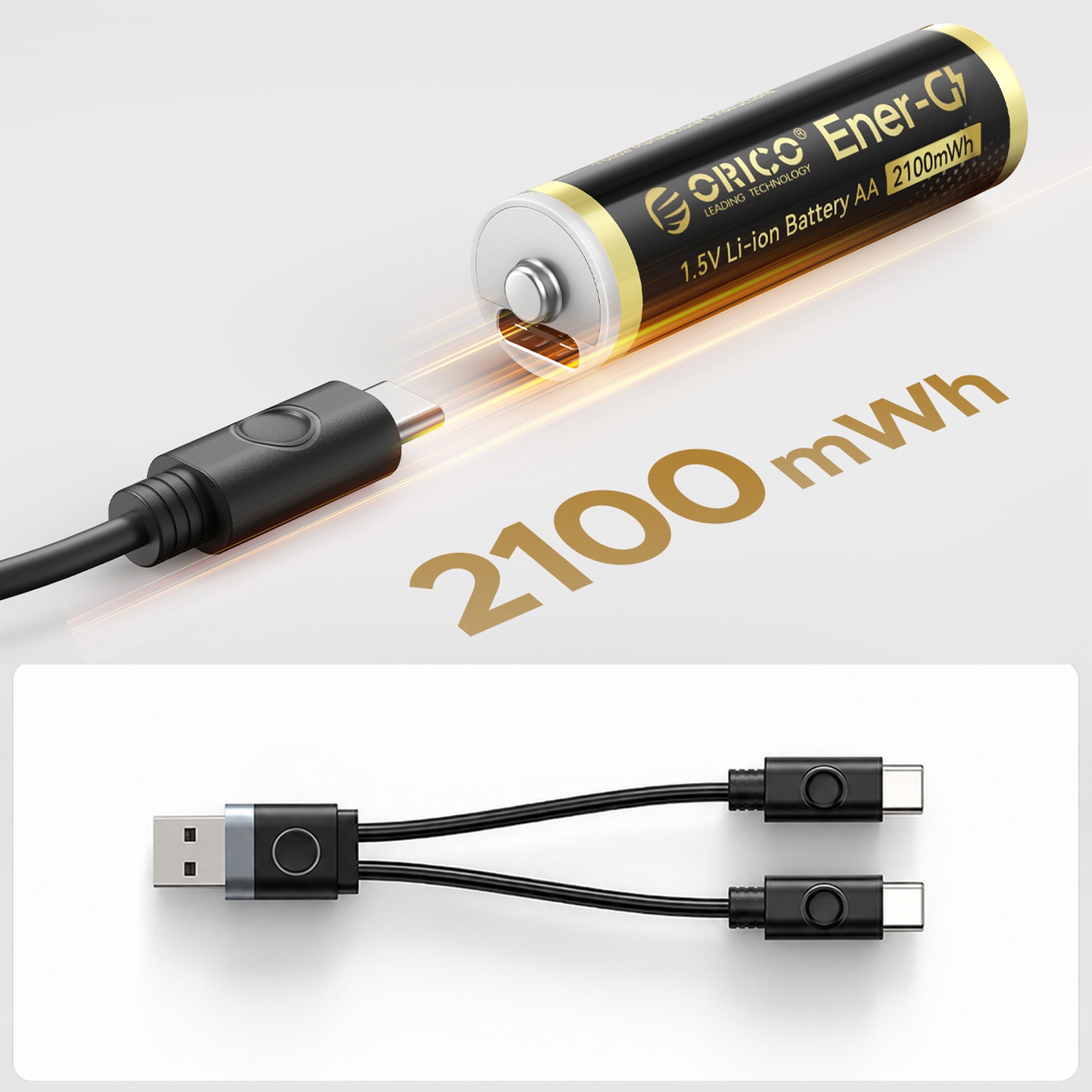 Ličio Baterija Aa 1,5 V 2100 Mwh Su Usb-c Jungtimi Ir įkrovimo Kabeliu – 2 Vnt.