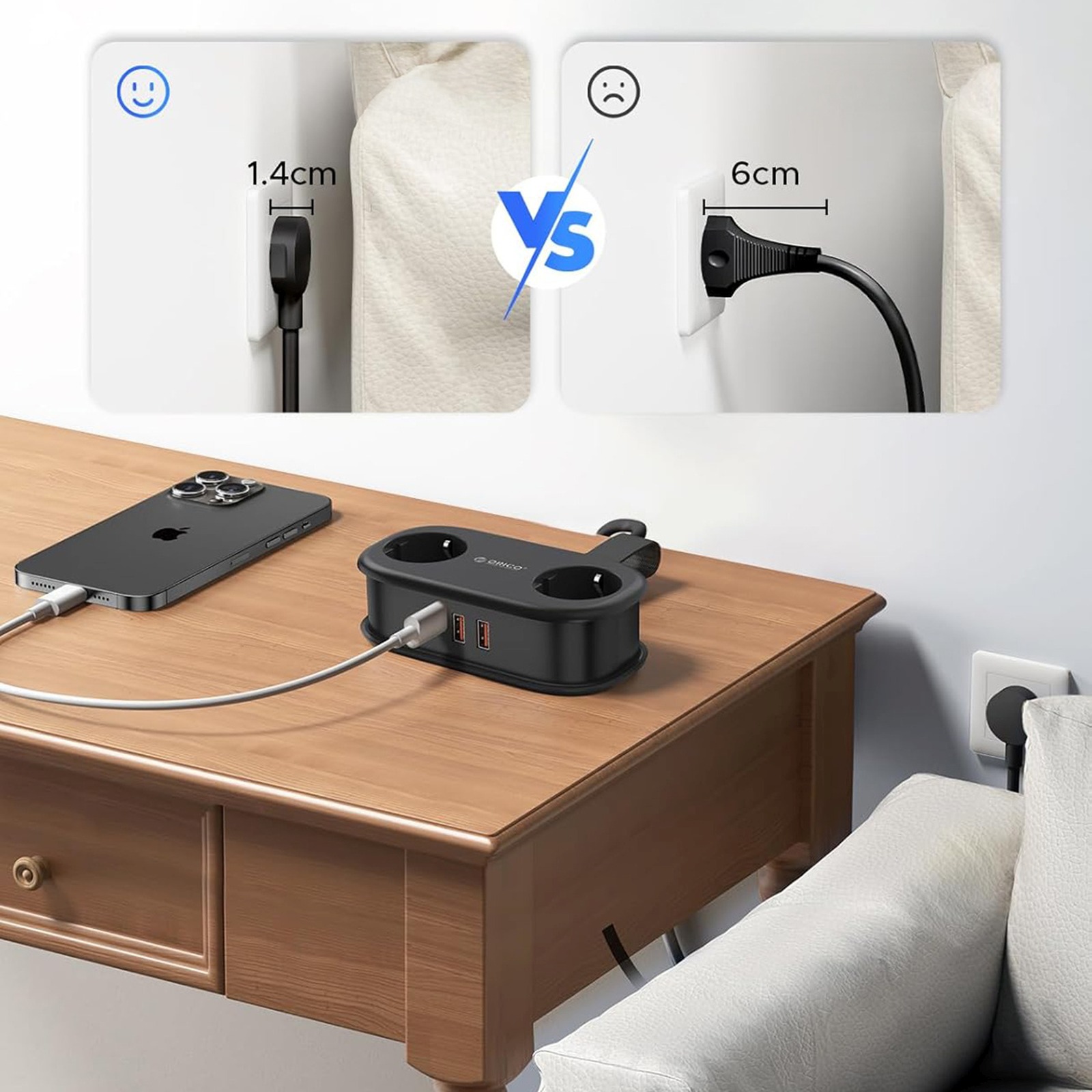 5-in-1 Maitinimo Juosta Ac Usb-a Usb-c Gan 20 W – Juoda