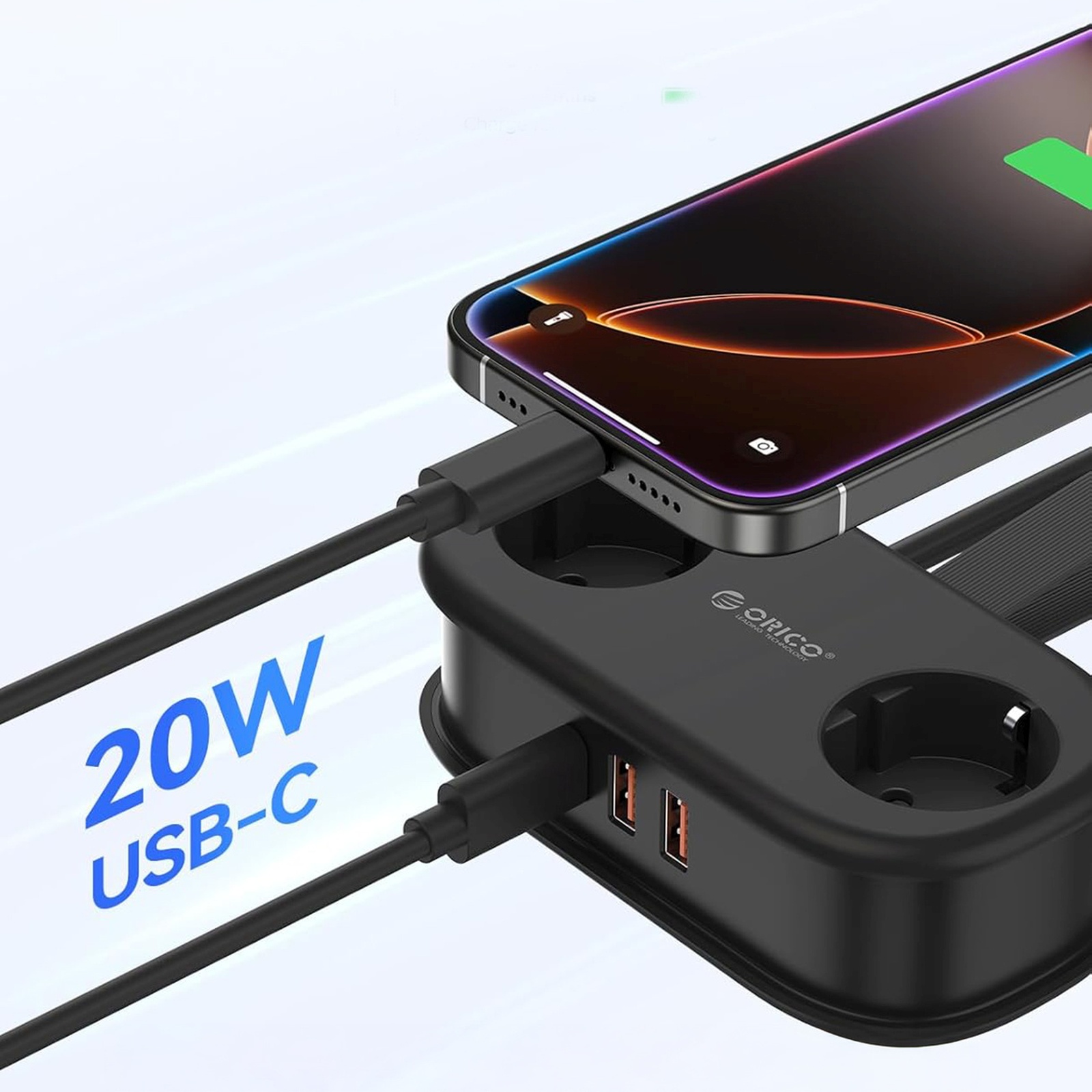 5-in-1 Maitinimo Juosta Ac Usb-a Usb-c Gan 20 W – Juoda