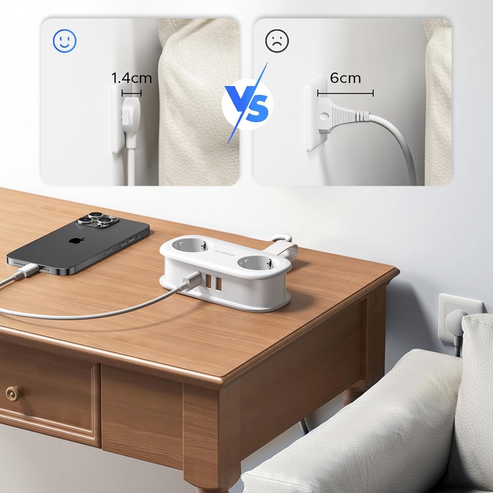 5-in-1 Maitinimo Juosta Ac Usb-a Usb-c Gan 20 W – Balta