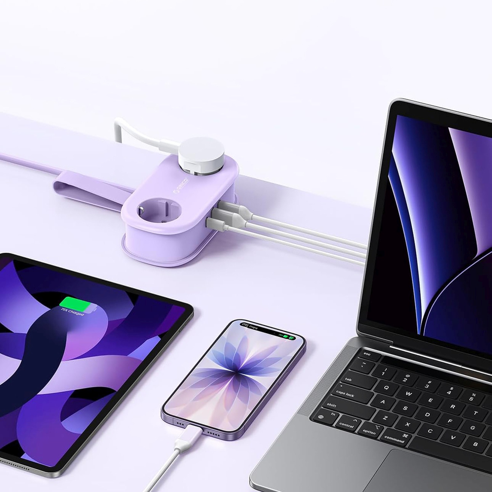 5-in-1 Maitinimo Juosta Ac Usb-a Usb-c Gan 20 W – Violetinė