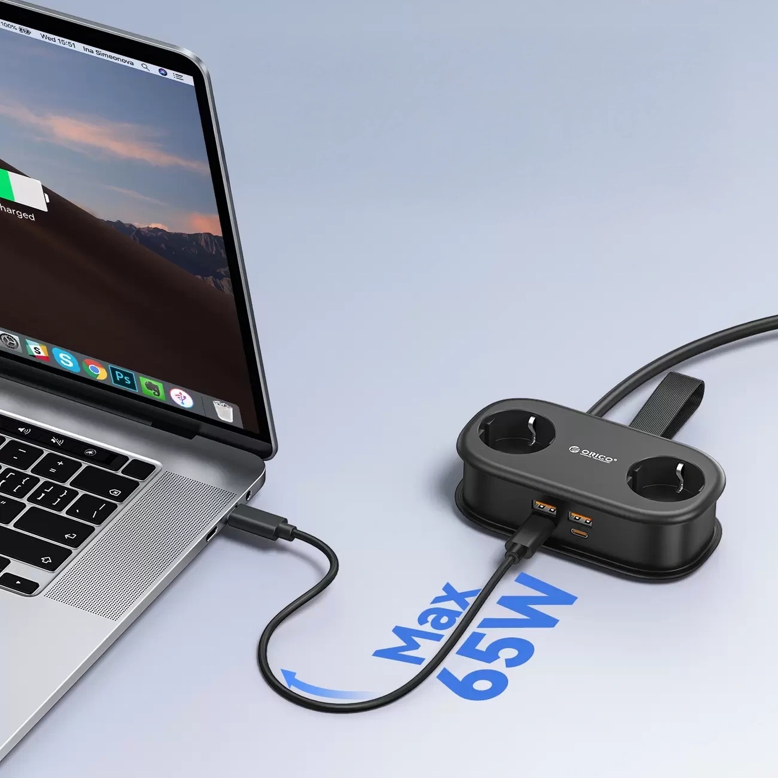 6-in-1 Maitinimo Juosta Ac Usb-a Usb-c Gan 65 W – Juoda
