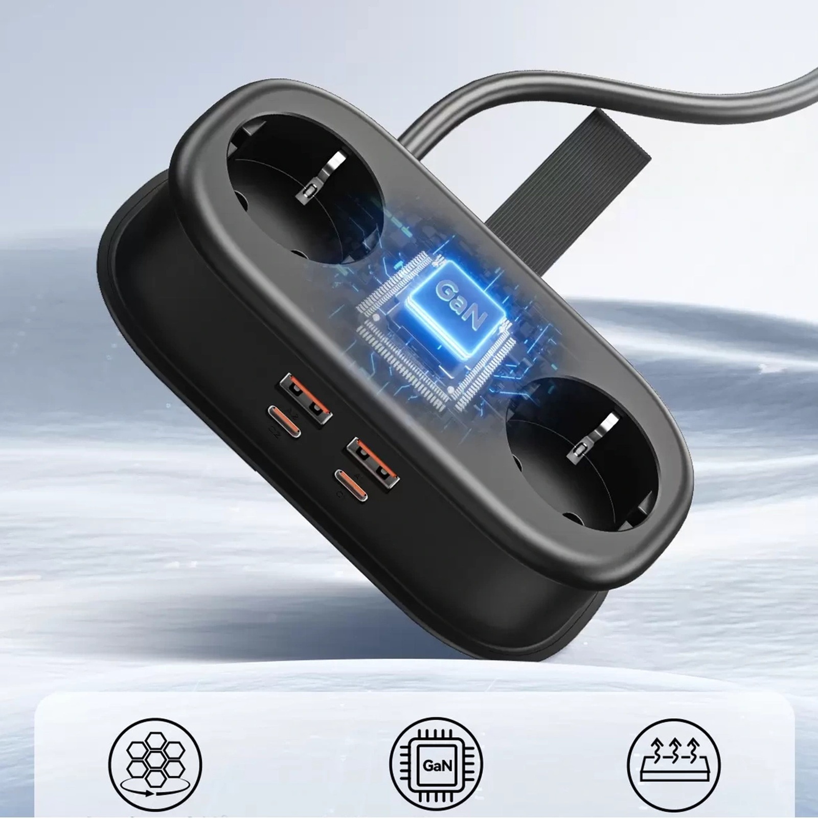 6-in-1 Maitinimo Juosta Ac Usb-a Usb-c Gan 65 W – Juoda