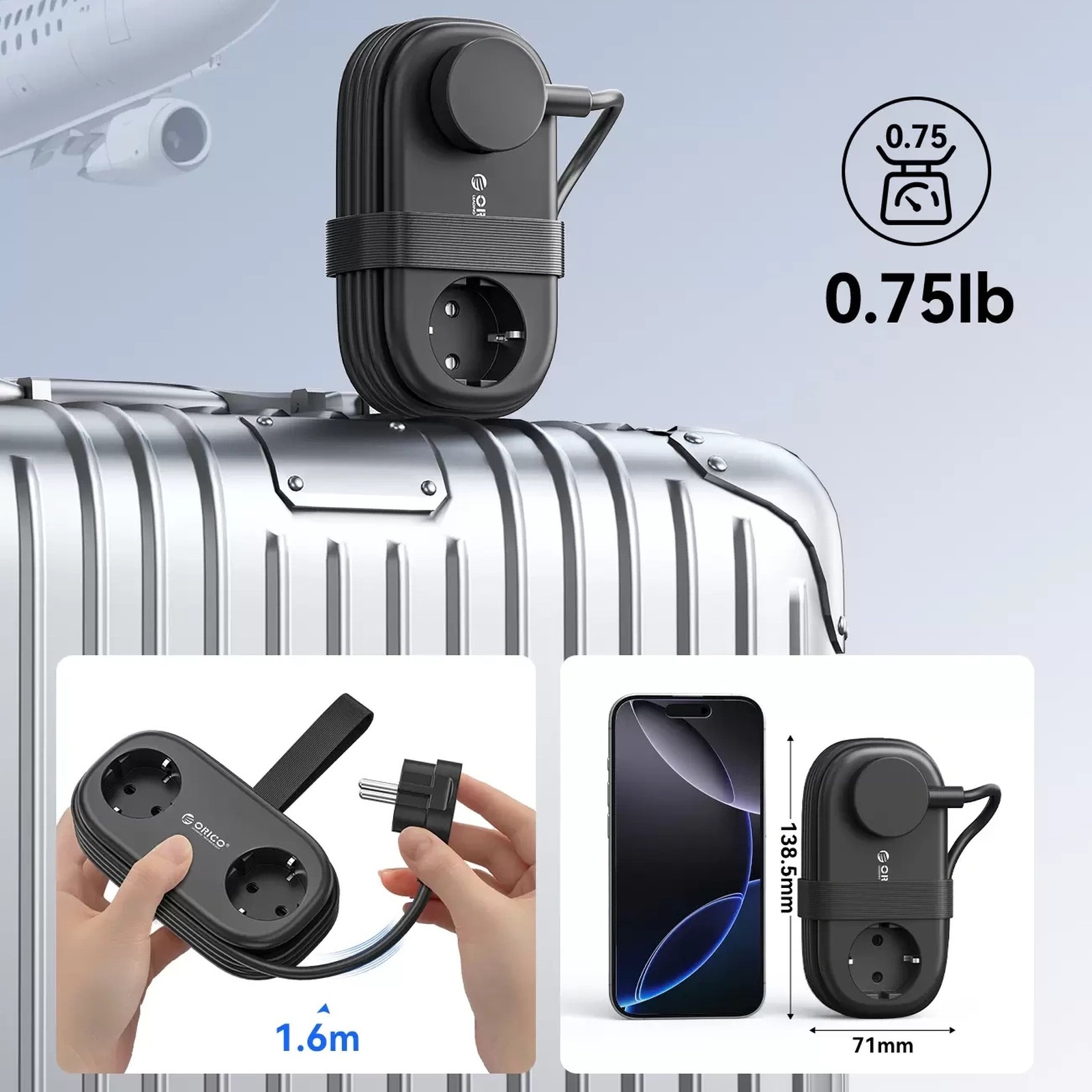 6-in-1 Maitinimo Juosta Ac Usb-a Usb-c Gan 65 W – Juoda