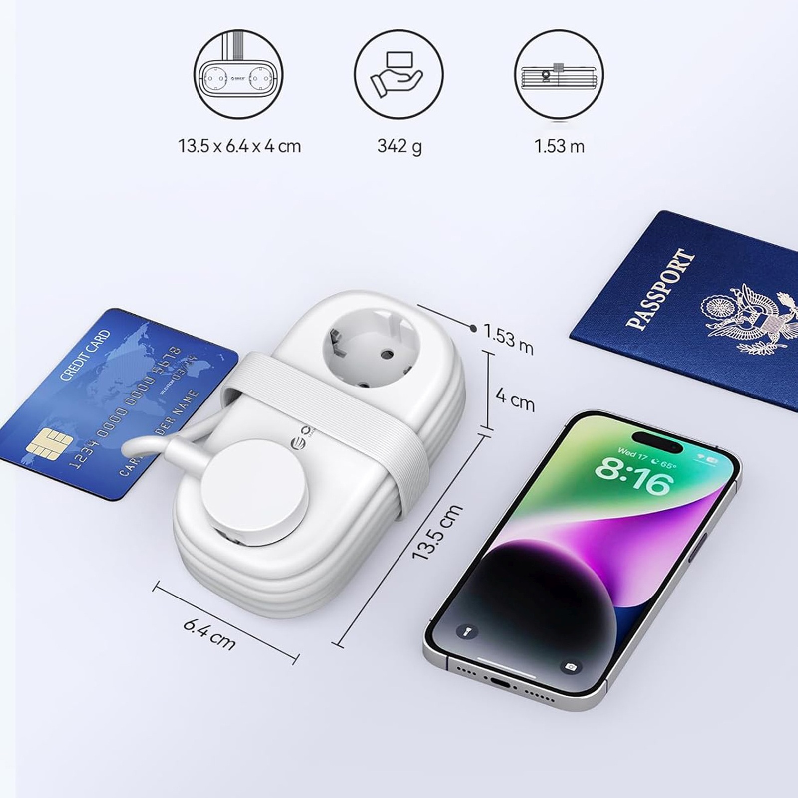 6-in-1 Maitinimo Juosta Ac Usb-a Usb-c Gan 65 W – Balta
