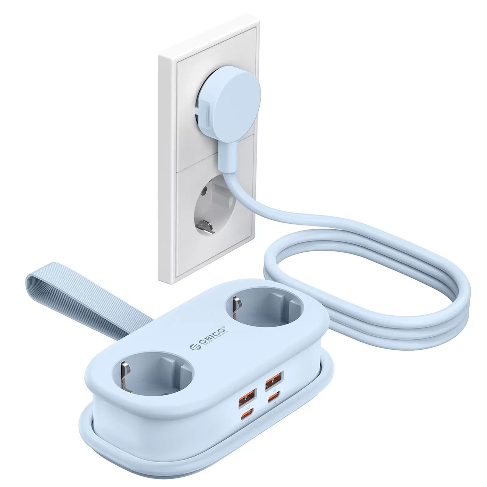 6-in-1 Maitinimo Juosta Ac Usb-a Usb-c Gan 65 W – Mėlyna