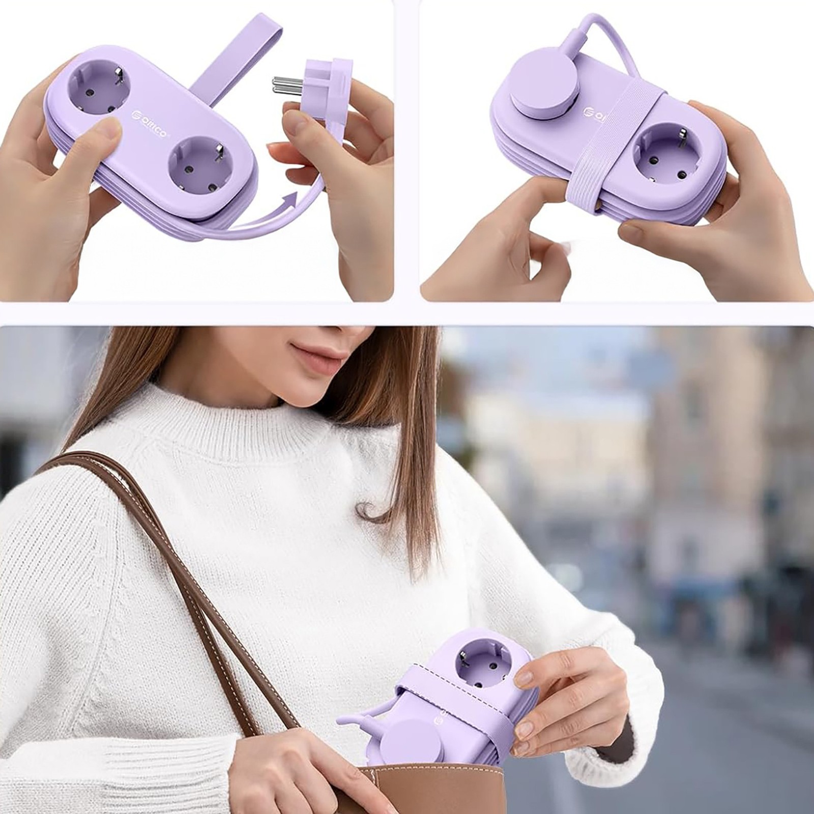 6-in-1 Maitinimo Juosta Ac Usb-a Usb-c Gan 65 W – Violetinė