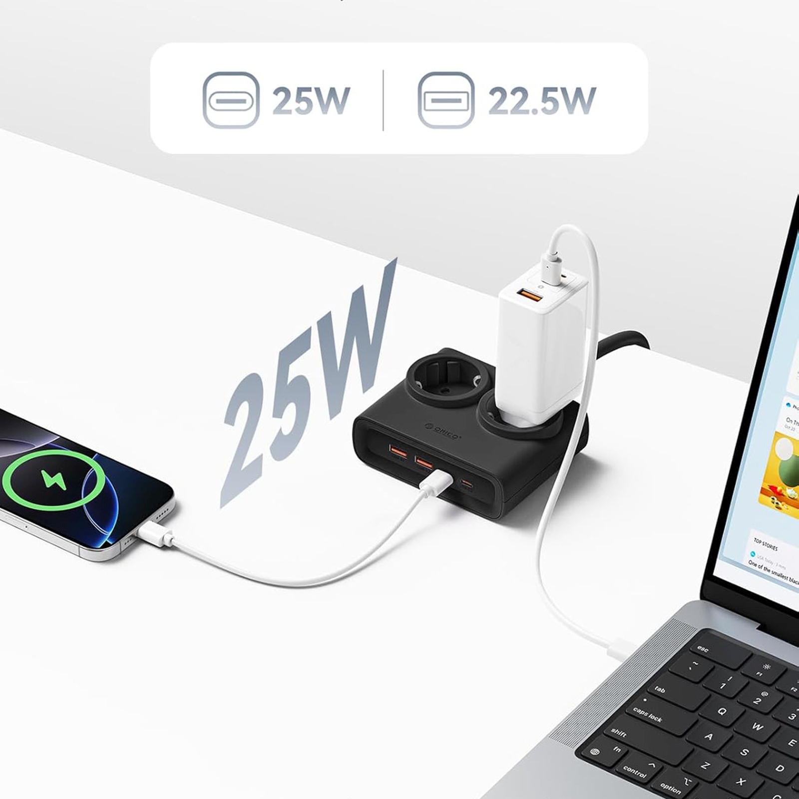 6-in-1 Maitinimo Juosta Ac Usb-a Usb-c 25 W – Juoda