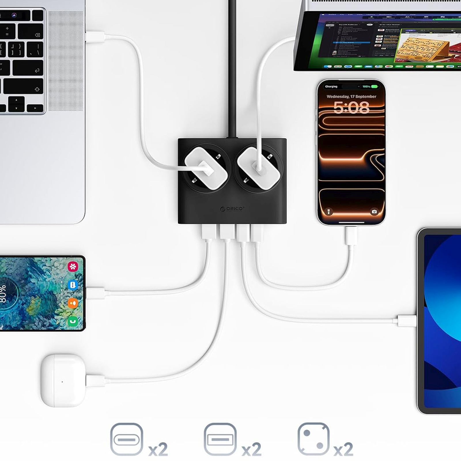 6-in-1 Maitinimo Juosta Ac Usb-a Usb-c 25 W – Juoda