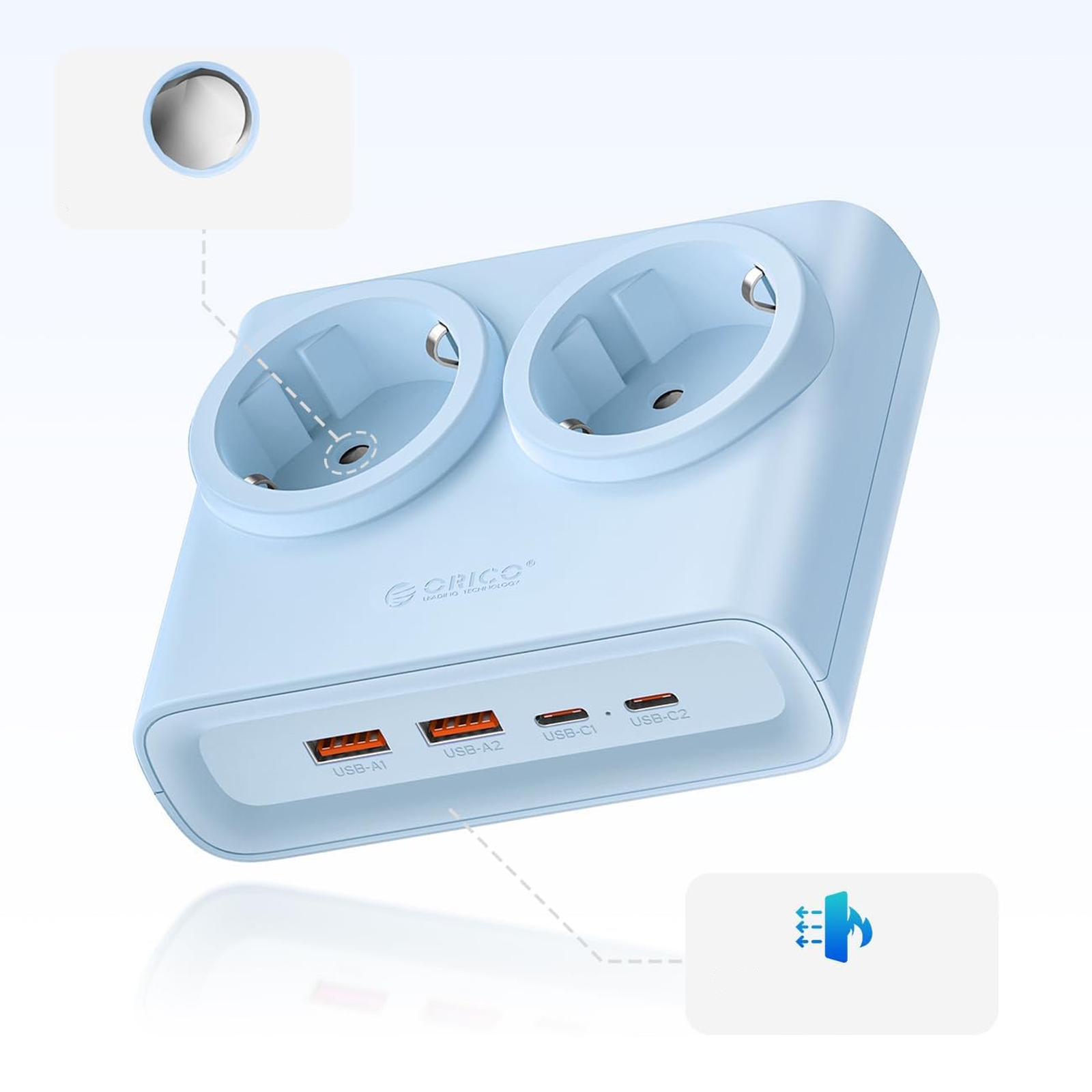 6-in-1 Maitinimo Juosta Ac Usb-a Usb-c 25 W – Mėlyna