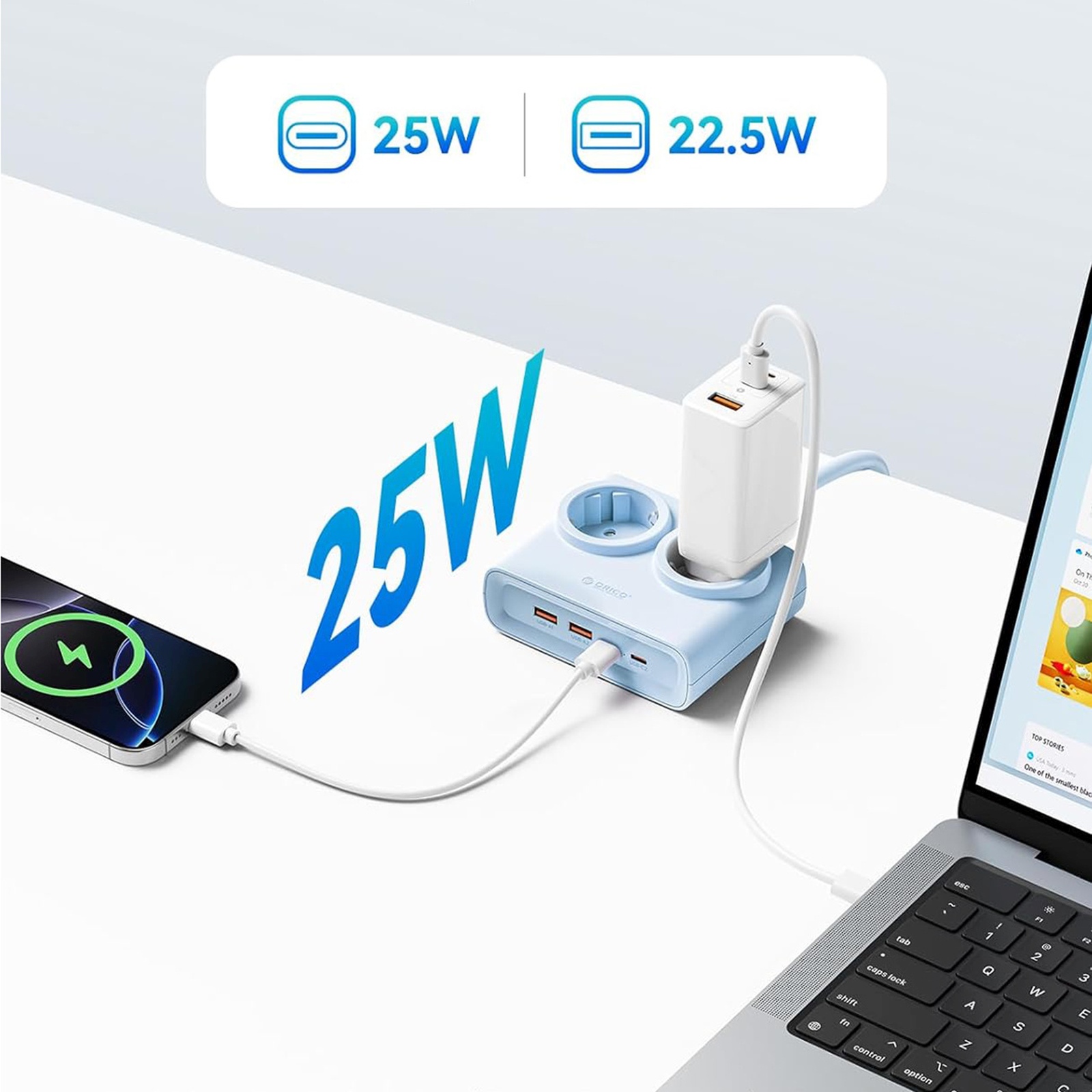 6-in-1 Maitinimo Juosta Ac Usb-a Usb-c 25 W – Mėlyna