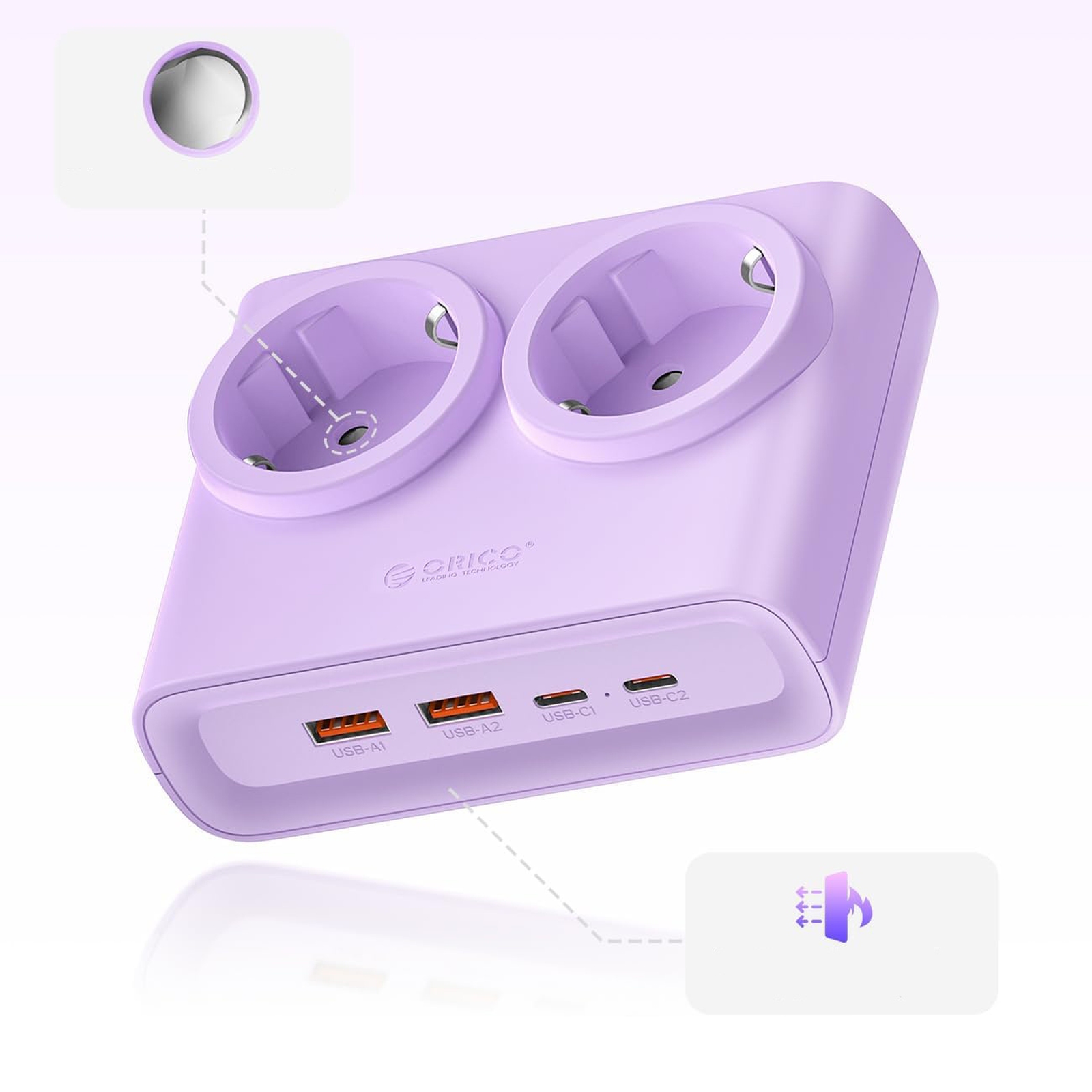 6-in-1 Maitinimo Juosta Ac Usb-a Usb-c 25 W – Violetinė