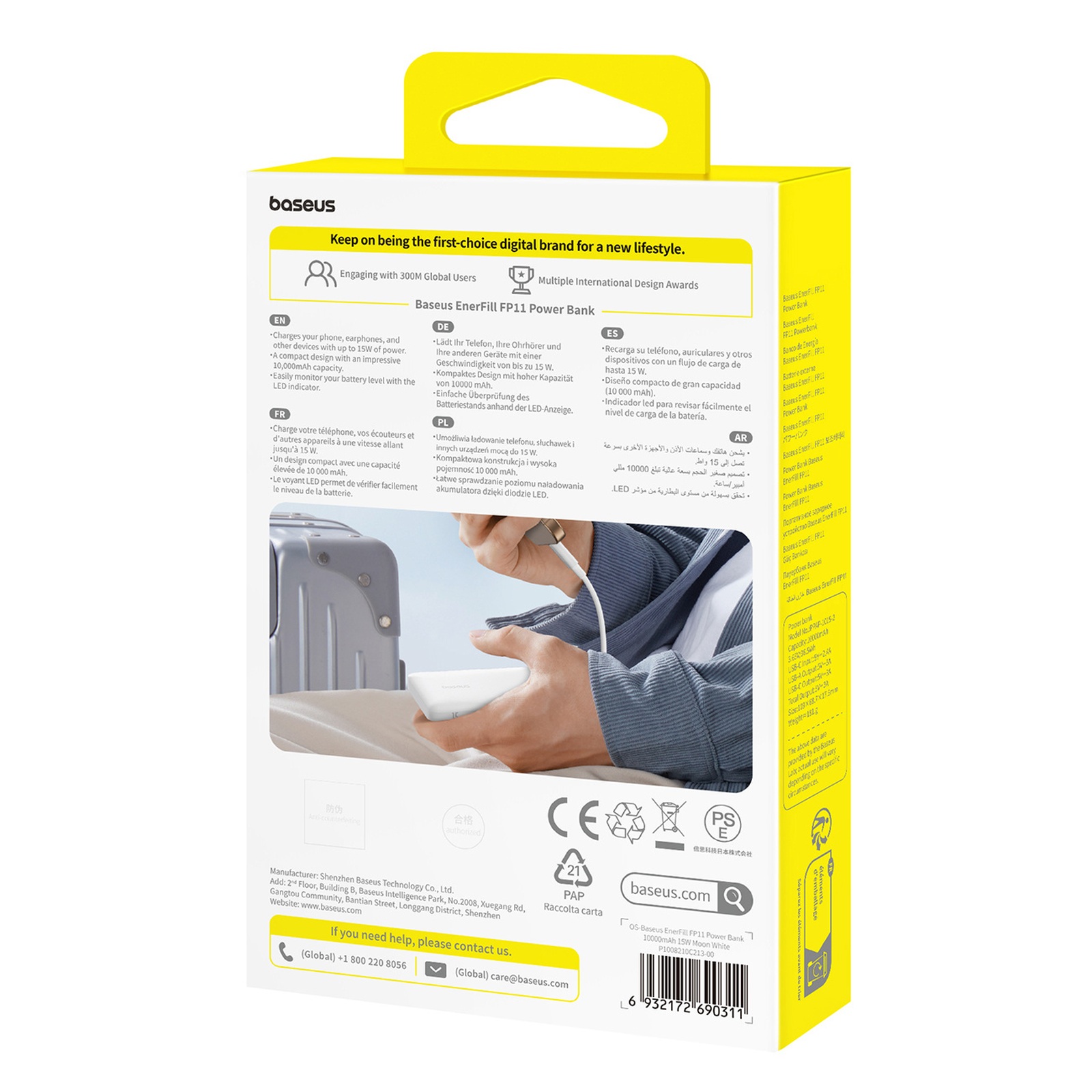 „enerfill Fp11“ 10000 Mah 15 W Išorinis Akumuliatorius Su 30 Cm Usb-c Laidu – Baltas