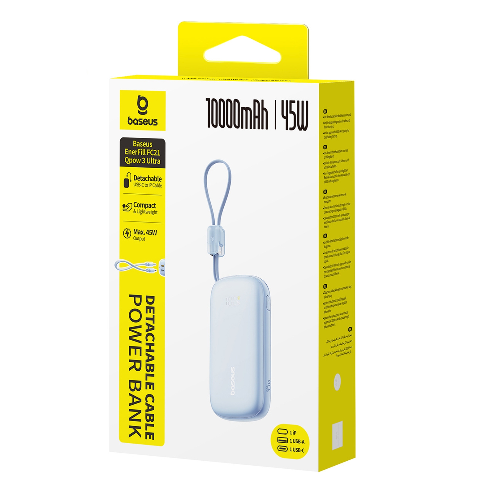 10000 Mah, 45 W Išorinis Akumuliatorius Su Usb-c–„iphone Lightning“ Kabeliu – Mėlynas