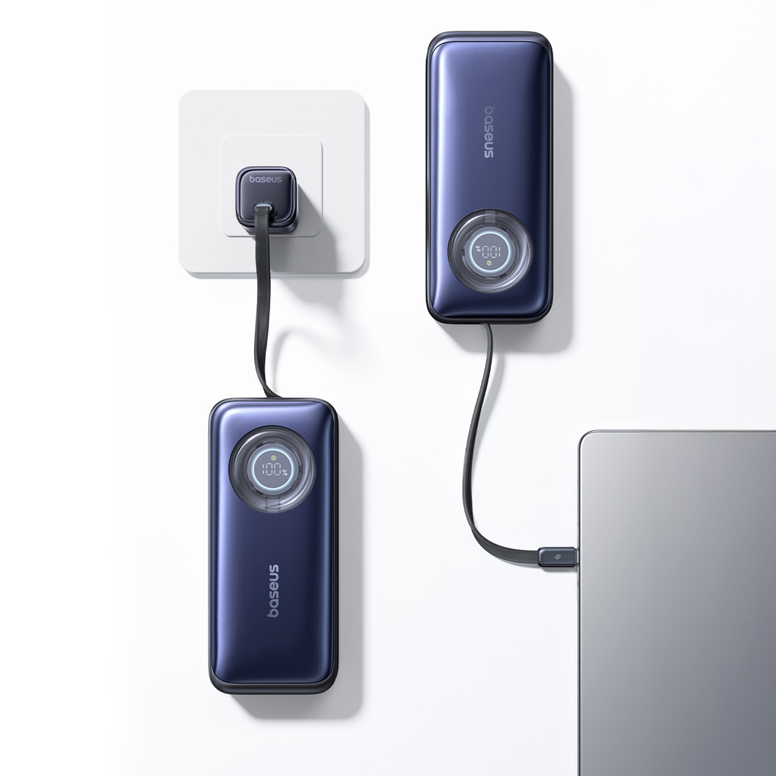 20000 Mah, 100 W Išorinis Akumuliatorius Su Suskleidžiamais Usb-c Kabeliais – Juodas