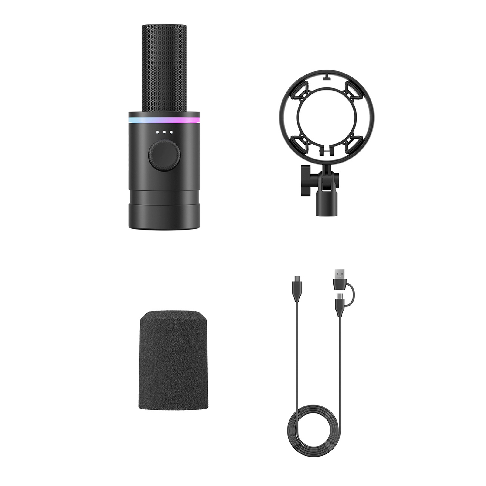 Dinaminis Laidinis Usb Xlr Rgb žaidimų Mikrofonas – Juodas