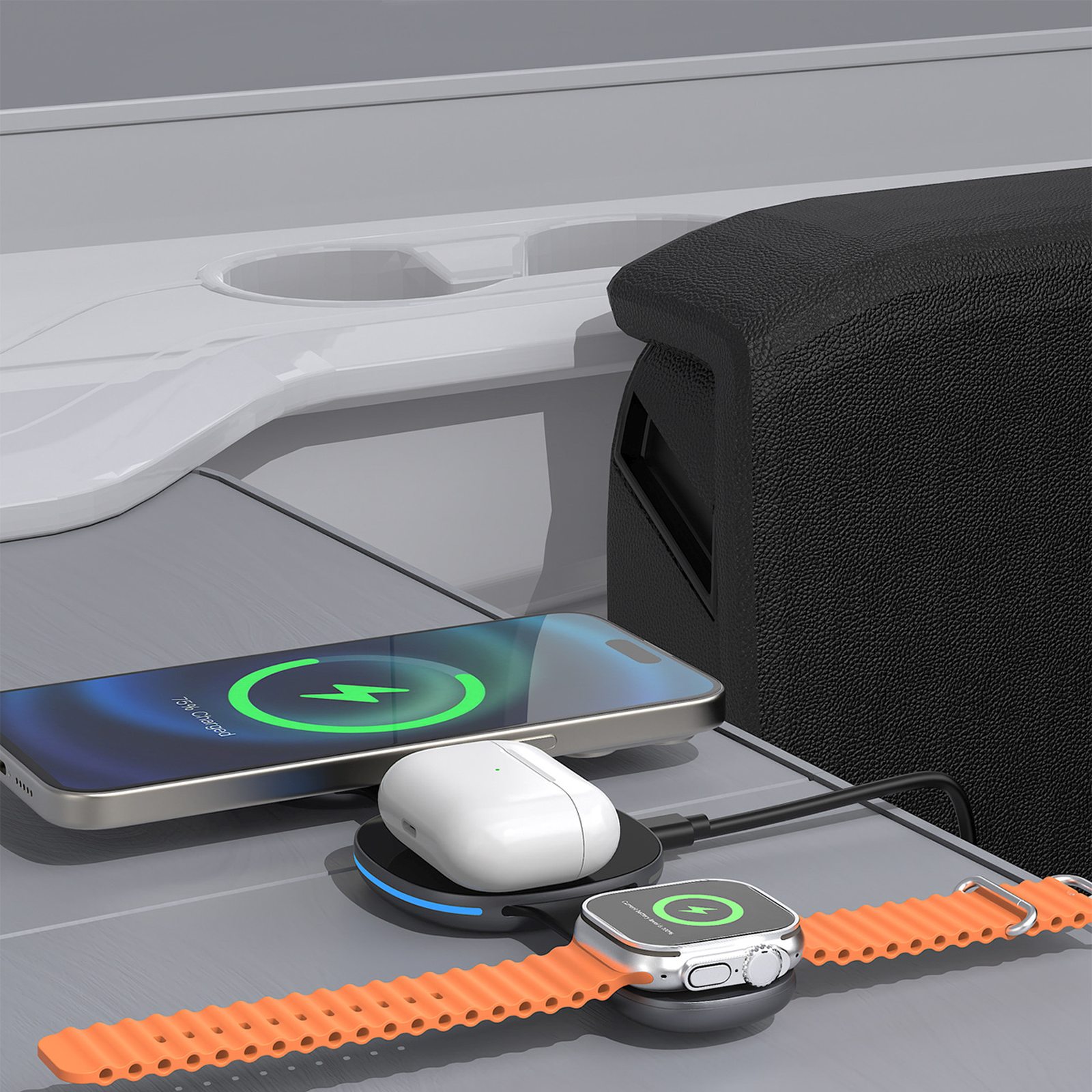 3-in-1 Belaidis įkroviklis, Skirtas Išmaniesiems Telefonams, Išmaniesiems Laikrodžiams Ir Ausinėms Su „magsafe“ – Juodos Spalvos