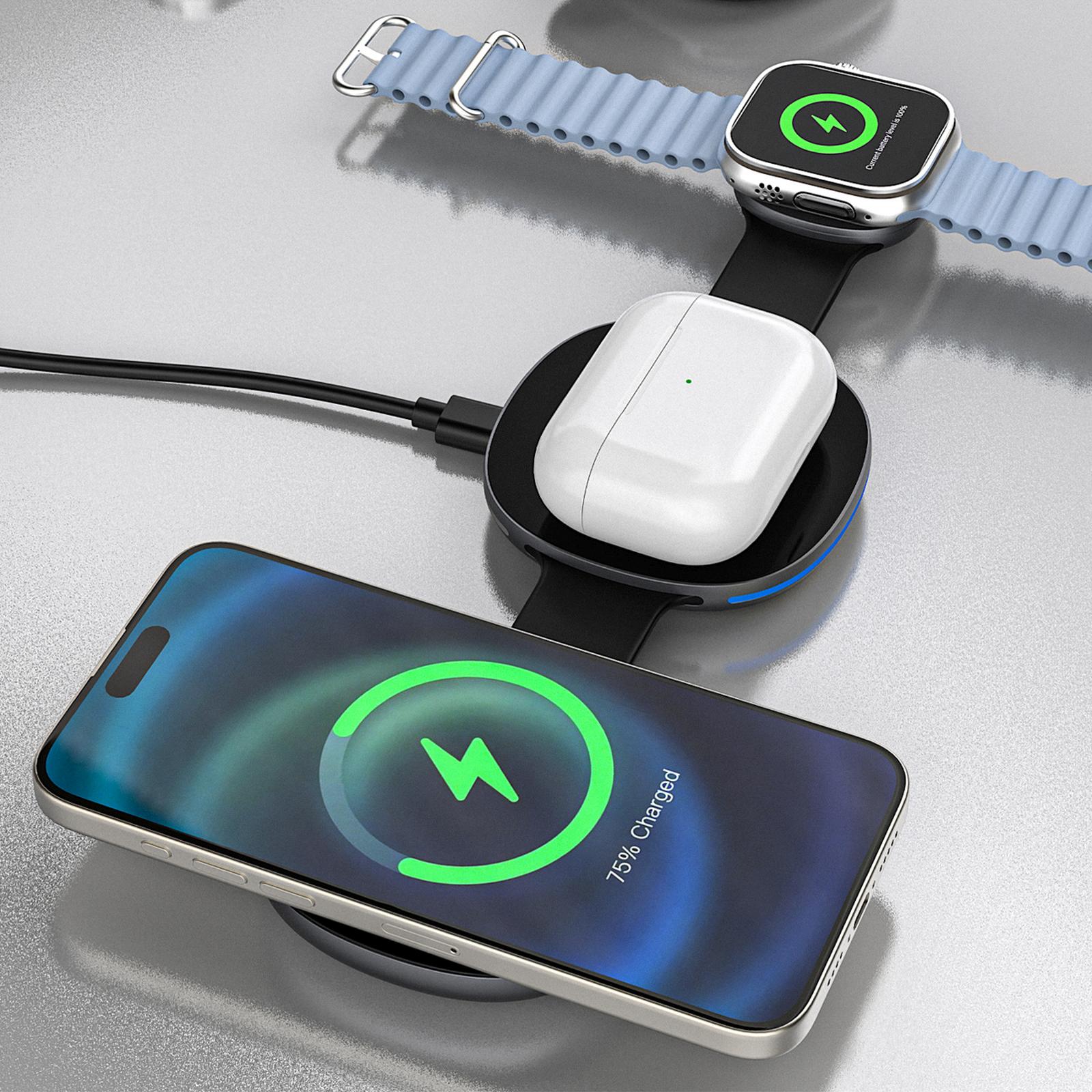 3-in-1 Belaidis įkroviklis, Skirtas Išmaniesiems Telefonams, Išmaniesiems Laikrodžiams Ir Ausinėms Su „magsafe“ – Juodos Spalvos