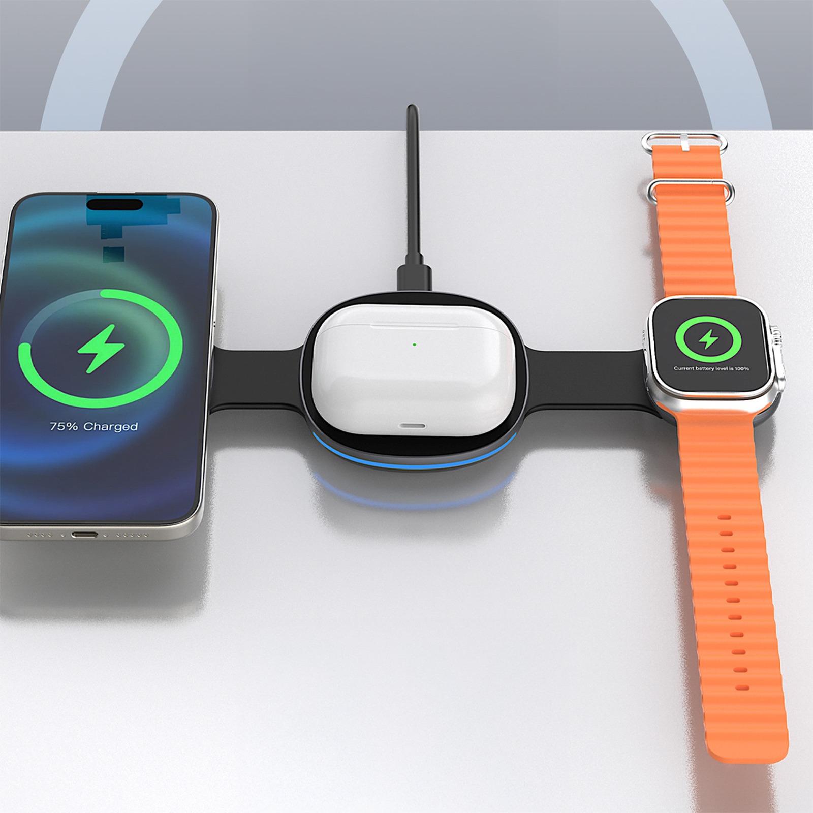 3-in-1 Belaidis įkroviklis, Skirtas Išmaniesiems Telefonams, Išmaniesiems Laikrodžiams Ir Ausinėms Su „magsafe“ – Juodos Spalvos