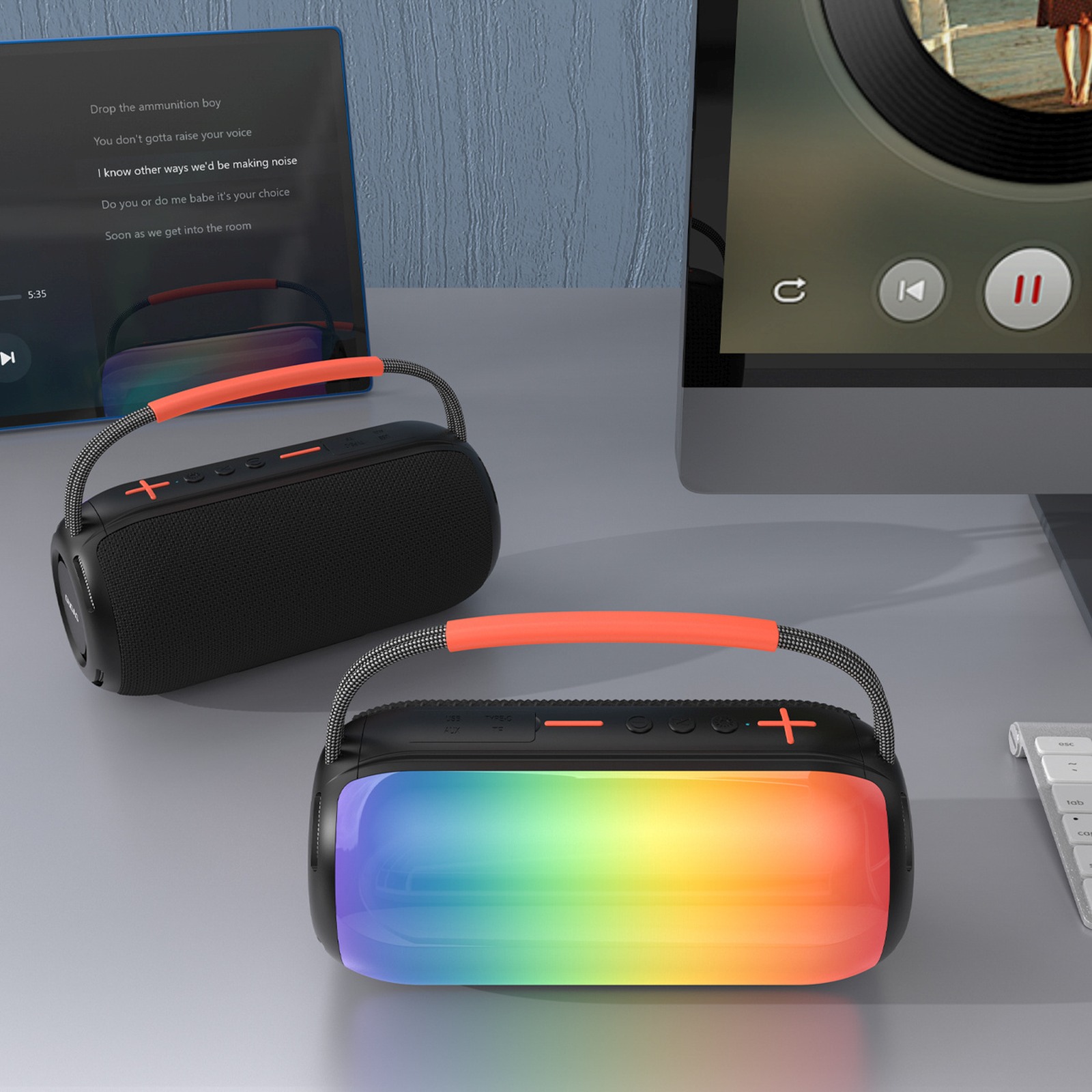 Belaidis Garsiakalbis Su Rgb Apšvietimu Ir Laikikliu, Palaikantis „bluetooth“ – Juodas