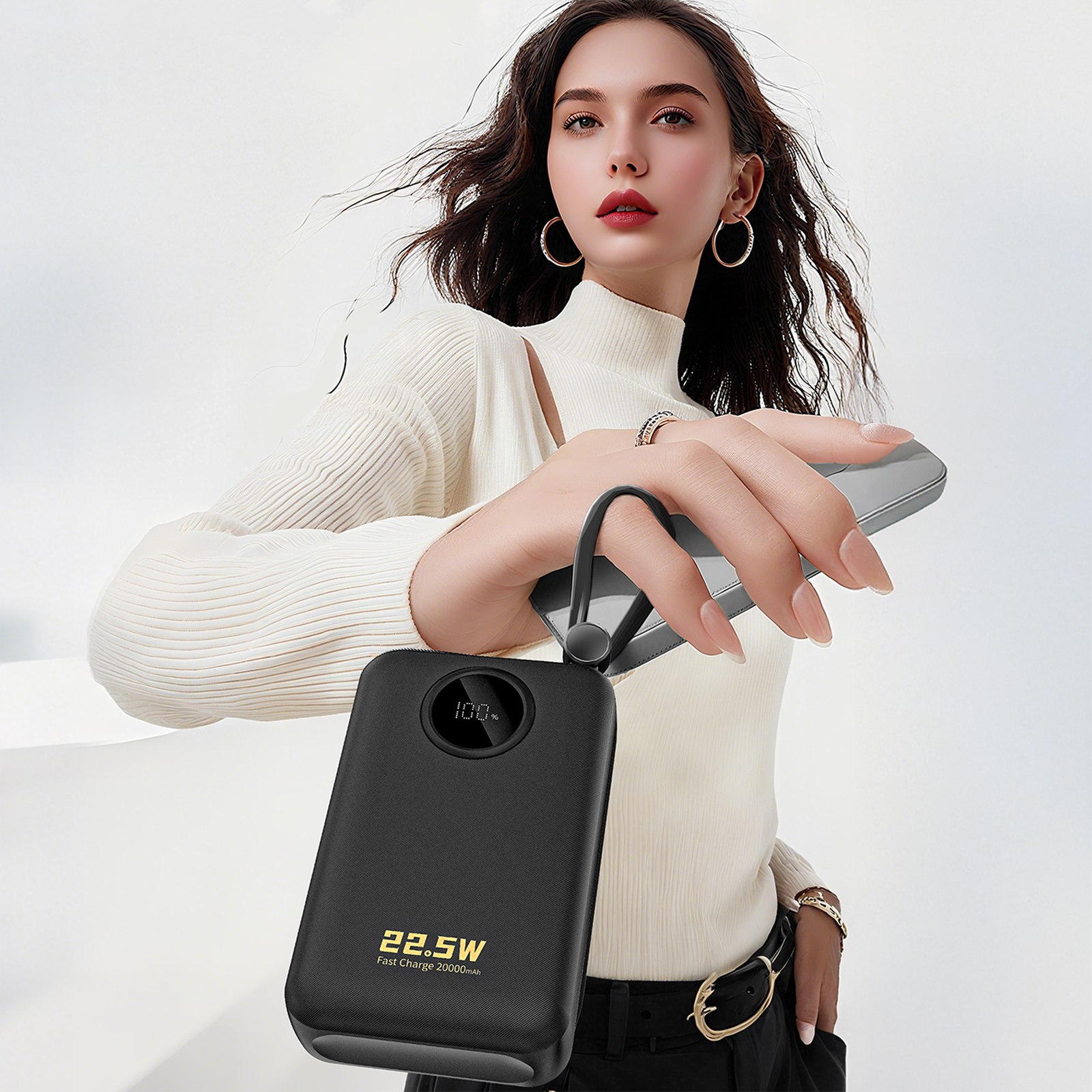 20000 Mah Išorinis Akumuliatorius Su Usb-c Ir Usb-a Jungtimis Bei Integruotais „iphone Lightning“–usb-c Kabeliais – Juodas