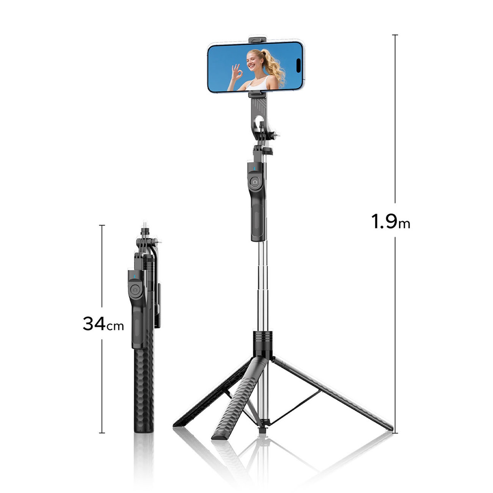 „selfie“ Lazdos Trikojis 1/4'' Telefonui, Kamerai Ar Fotoaparatui Su 360 Laipsnių Pasukimu, „bluetooth“ – Juodas
