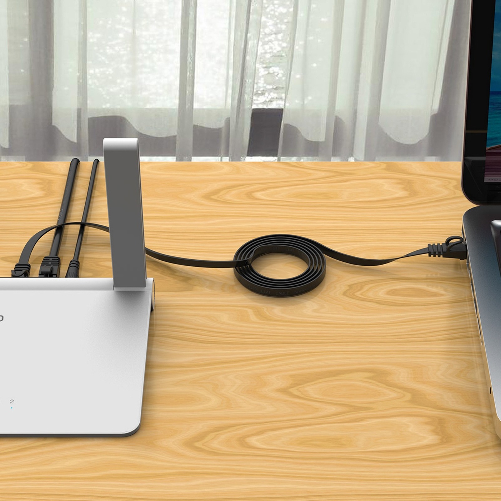 Ethernet Cat7 10 Gbps Rj45 Lan Plokščias Internetinis Tinklo Kabelis, 15 M – Juodas